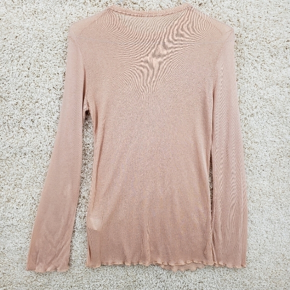 osklen women US small peach modal base layer long sleeve knit top lettuce hem - Picture 2 of 9